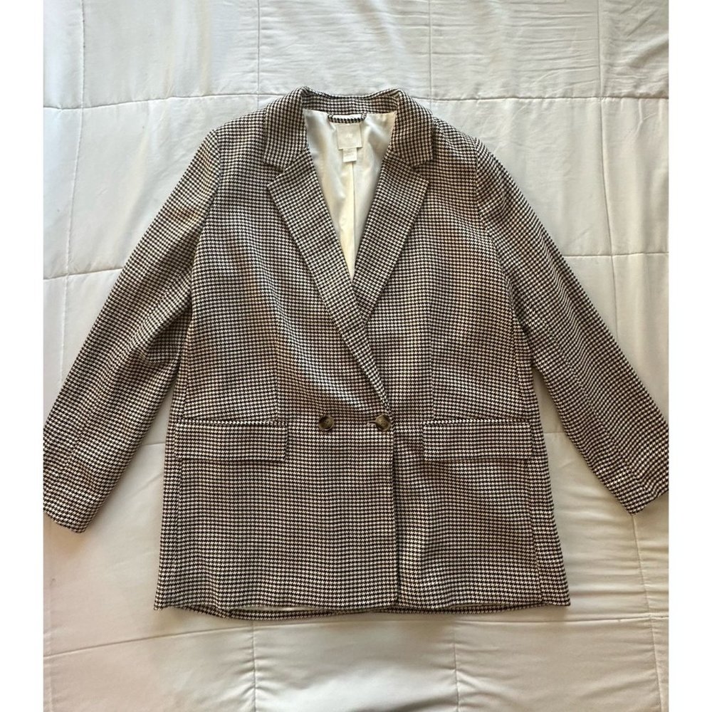 H&M Brown and White Houndstooth Blazer